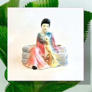 Vintage 50s Oriental Geisha Music Large Larger Planter MCM Vanity Pink